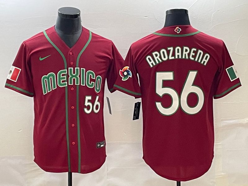 Men 2023 World Cub Mexico #56 Arozarena Red Nike MLB Jersey10